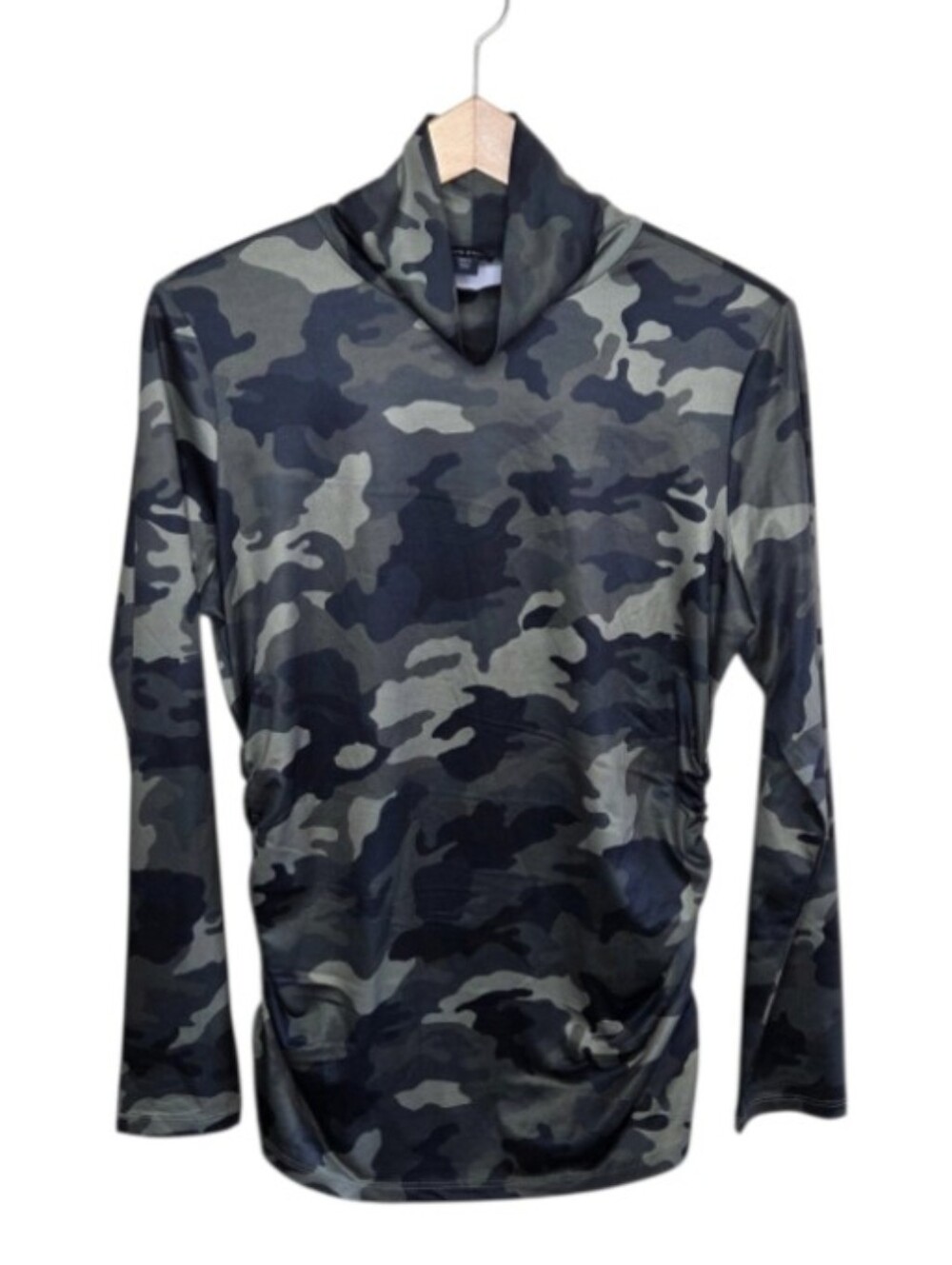 Boston Proper So Chic City Camo Mockneck Long Sleeve Top Size Large Olive Green